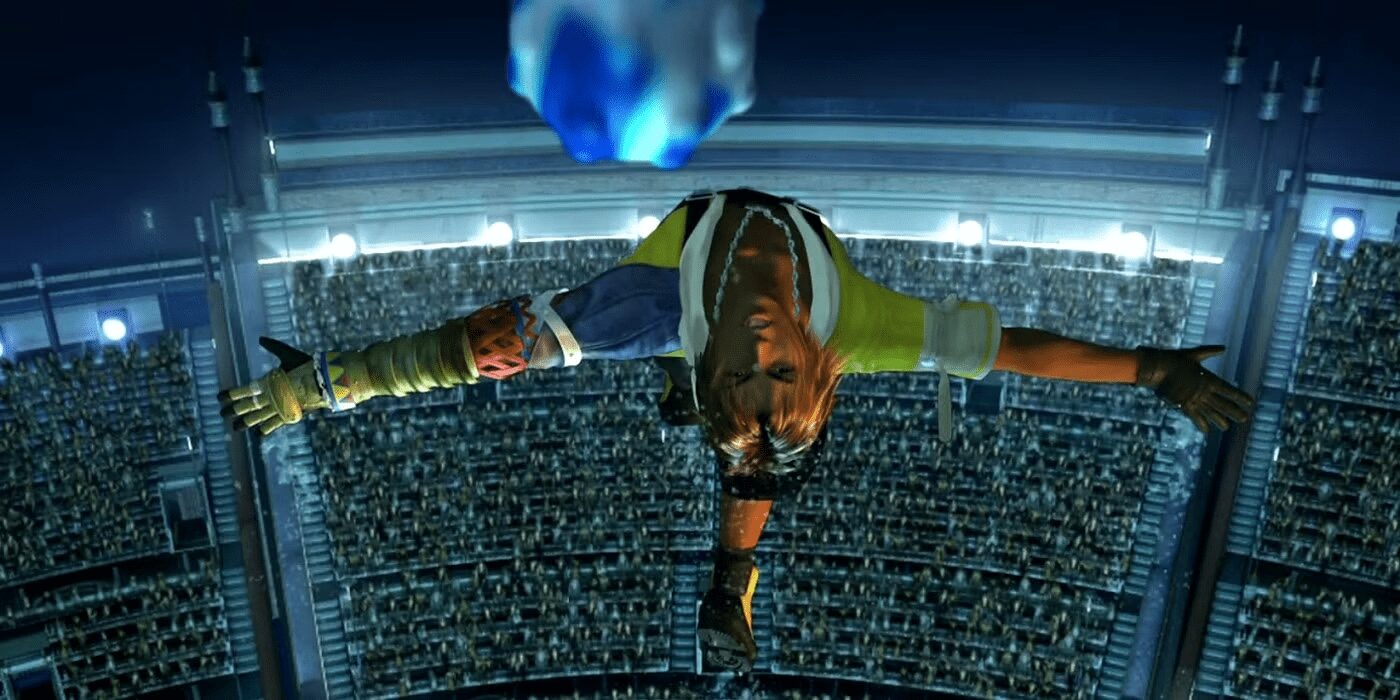 Tidus esegue il Tiro Jecht nel filmato d'apertura di Final Fantasy X su PS2