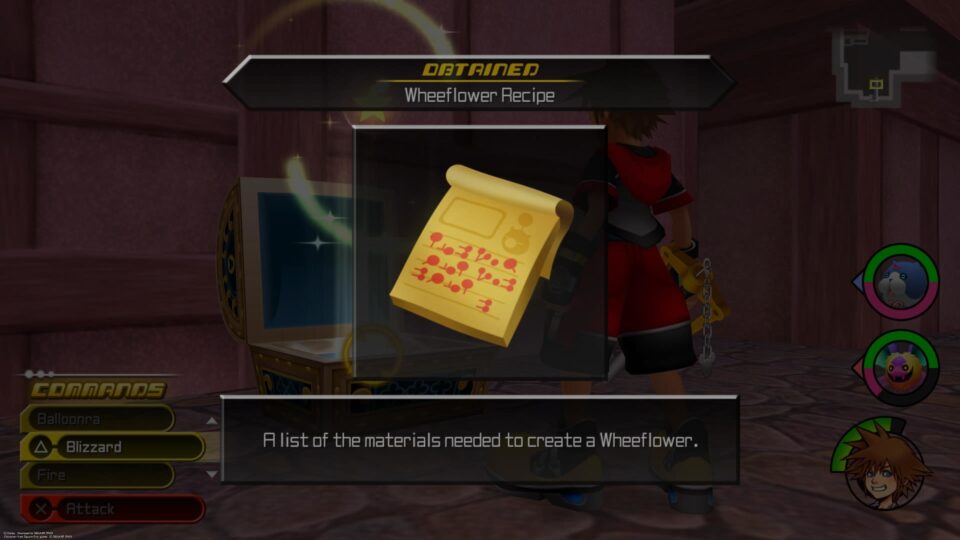 Sora apre un forziere trovando una Ricetta Kingdom Hearts Dream Drop Distance