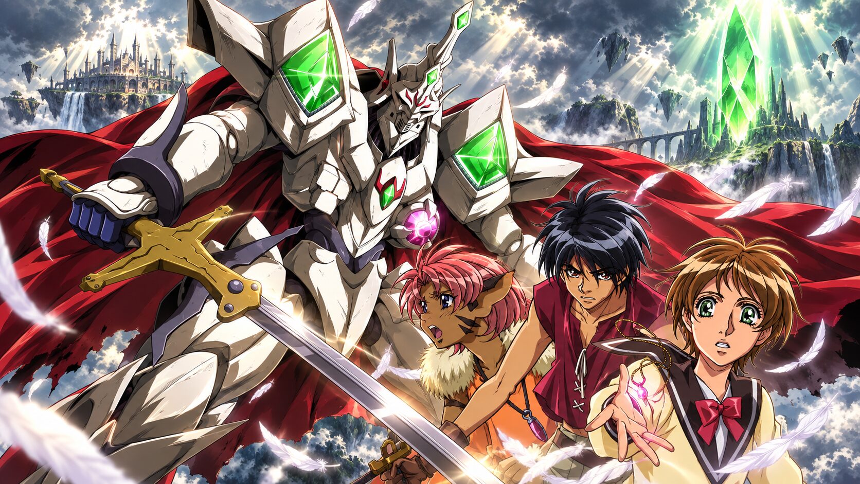 Illustrazione di copertina per l'anime I Cieli di Escaflowne con l'Eroe Van Fanel e Hitomi