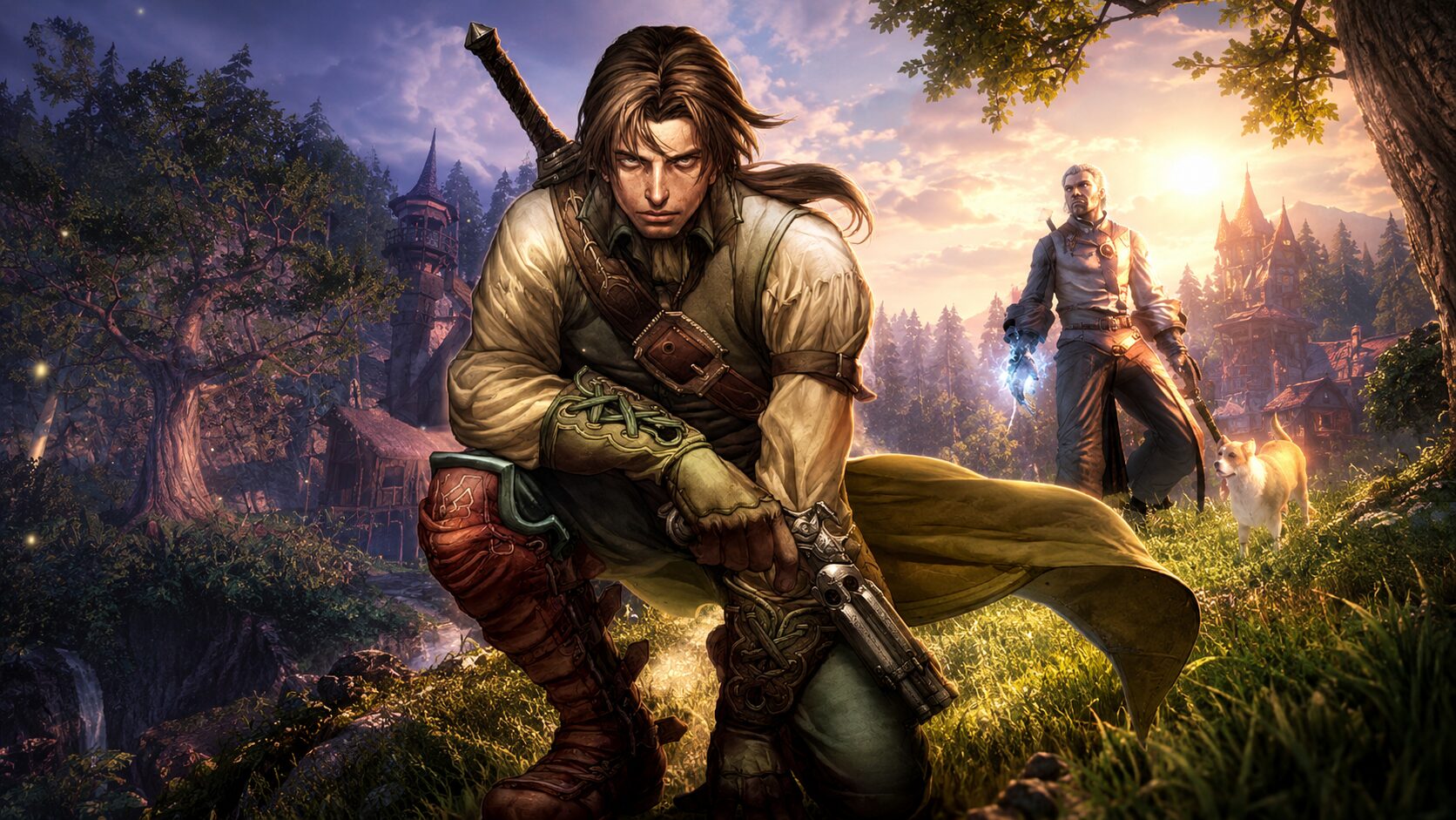 Immagine promozionale di Fable 2 con l'Eroe di Albion e il suo fedele cane